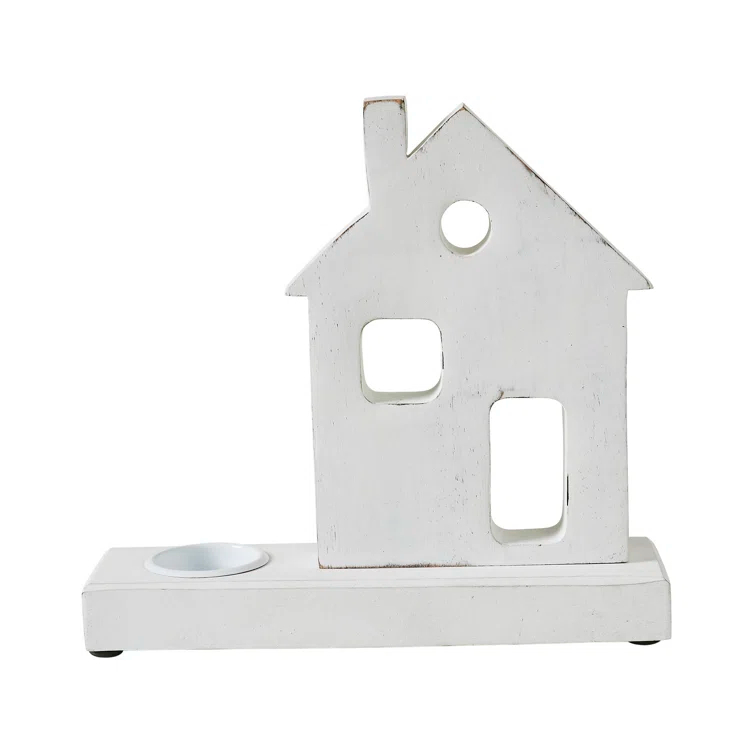 VHC Brands Festive Finds Tealight Holder Village House White
