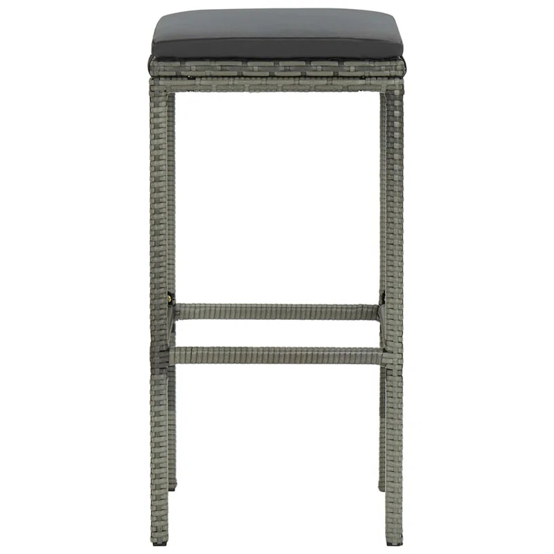 Benjara Outdoor Barstool Set Of 2 With Cushions, Gray Poly Rattan And Steel (Set of 2)