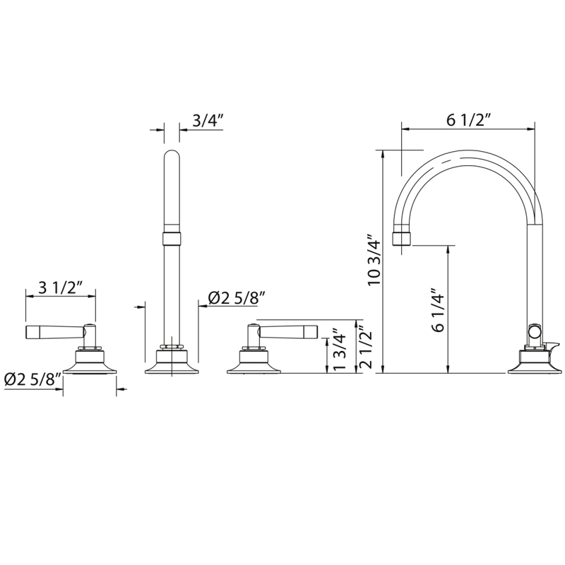 Rohl MB2019DMSTN-2 Graceline Widespread Lavatory Faucet With C-Spout