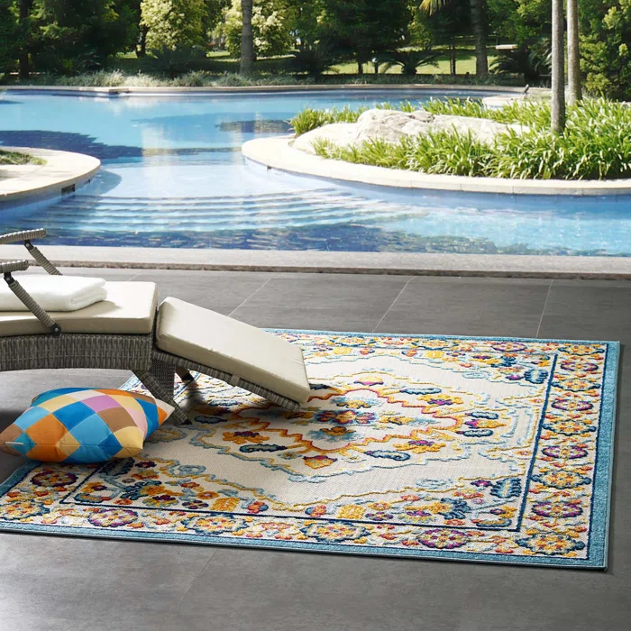 Modway Modway Reflect Ansel Distressed Vintage Floral Persian Medallion 5x8 Indoor and Outdoor Area Rug in Multicolored