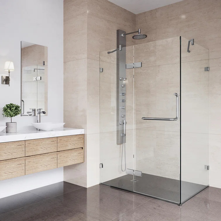 VIGO Monteray 46" W x 30" D x 73" H Hinged Frameless Shower Enclosure with 3/8  Clear Glass VG6011CHCL48