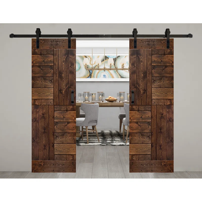 Patented Product S Series Solid Wood Double Sliding Barn Door With Hardware Kit(Set of 2)-Assembly Needed (Set of 2)