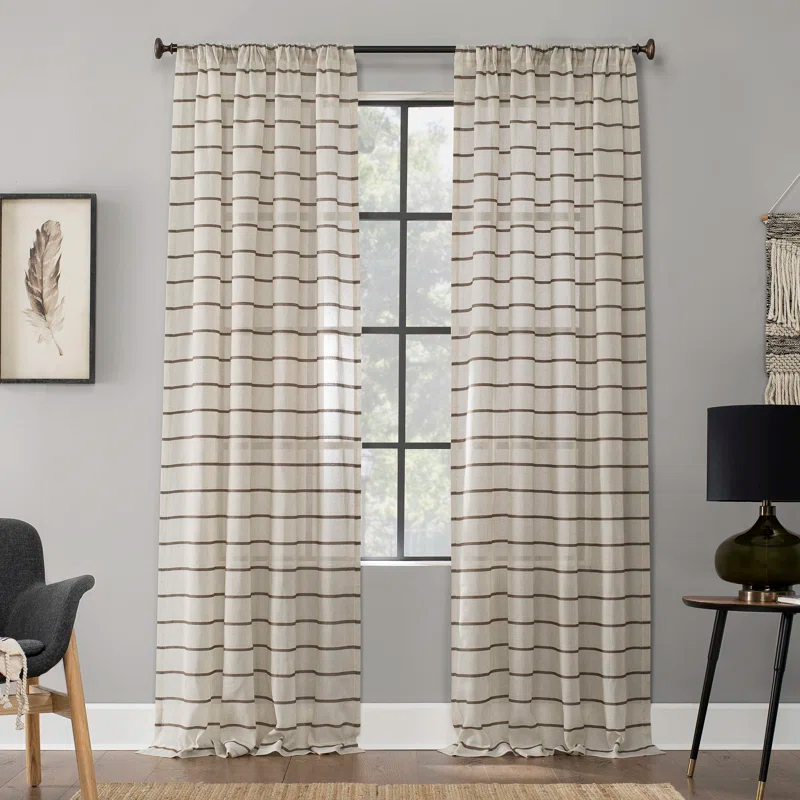Clean Window Clean Window Aso Twill Stripe Anti-Dust Linen Blend Sheer Curtain Panel