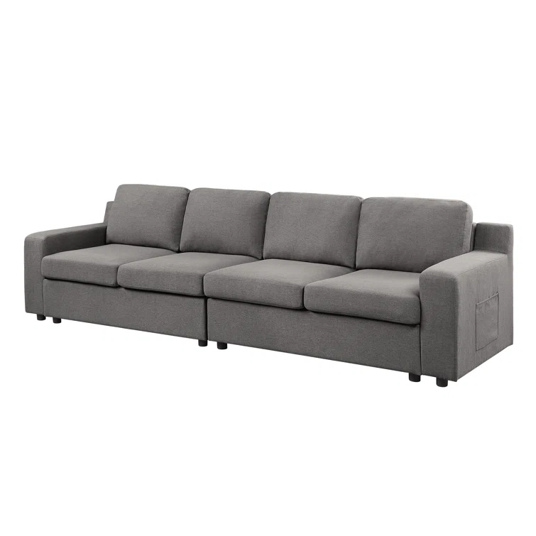Hokku Designs Aviyana Waylon Gray Linen 4-Seater Sofa with Pockets