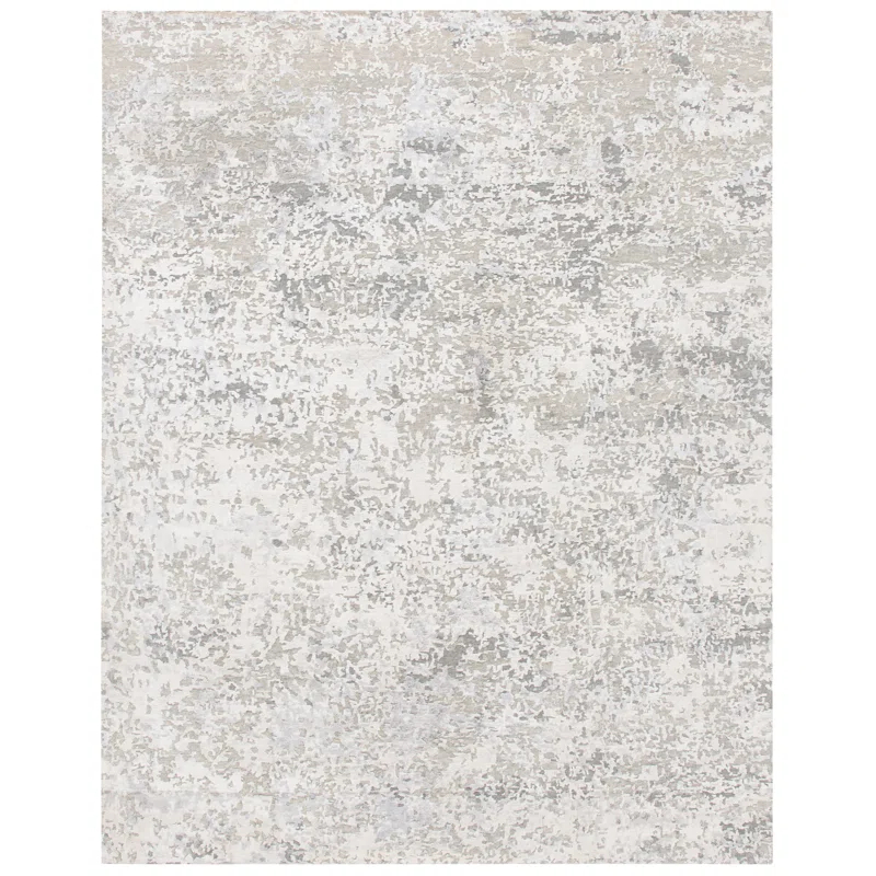 17 Stories Tiffany Hand Knotted Wool/Cotton/Viscose Abstract Rug in Gray/Silver