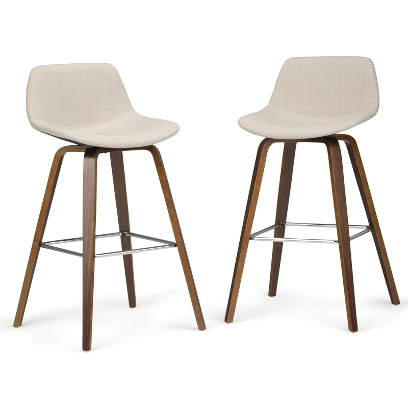 Simpli Home Randolph Upholstered Bentwood Mid-Century Modern Bar & Counter Stool with Chrome Footrest (Set of 2)