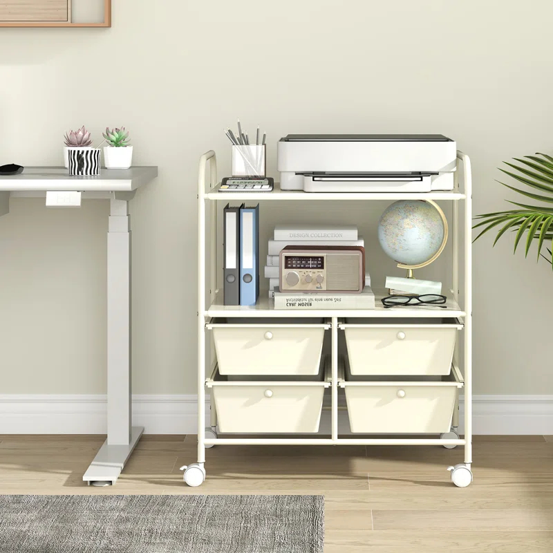 Latitude Run® Rolling Storage Cart Metal Rack Shelf 4 Drawers Home Office Furniture