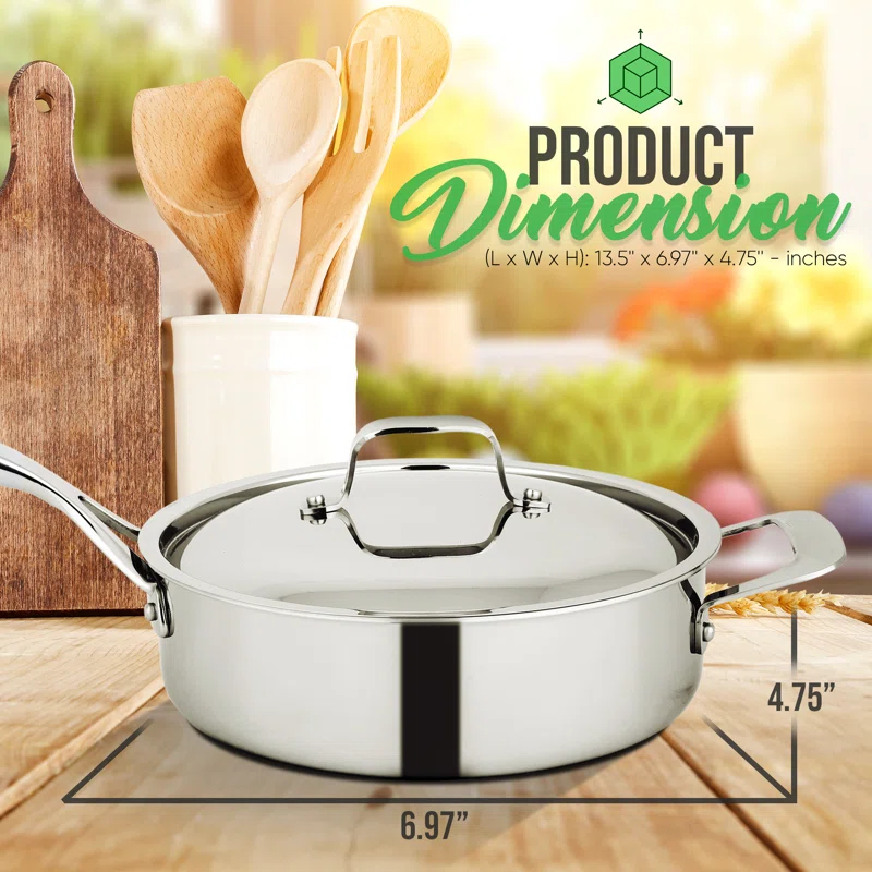 3.4 Quarts Stainless Steel Saute Pan with Lid