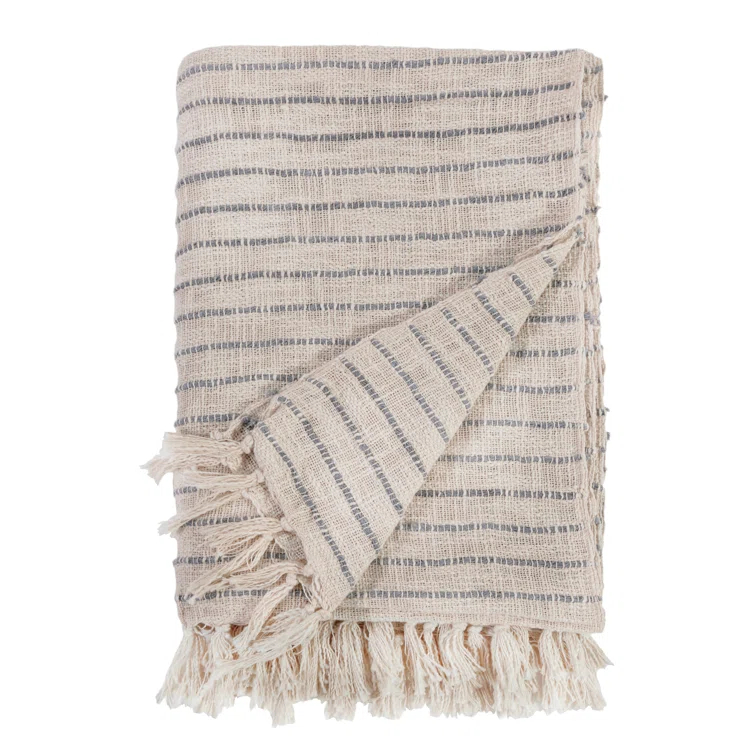 Jojo Cotton Oversized Throw by Pom Pom at Home - Ivory and Blue Grey