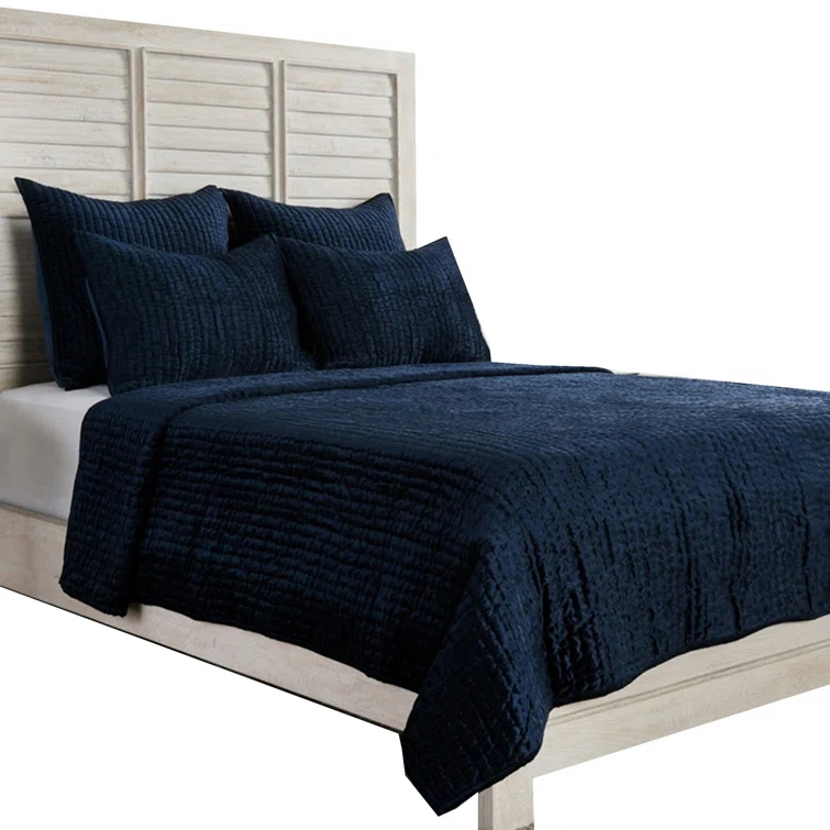 Dimitry Rayon Velvet Ocean Blue King Quilt By Kosas Home