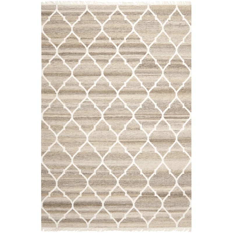 House of Hampton® Towles Natural Hand Woven Wool/Viscose/Cotton Geometric Rug in Ivory/Light Gray