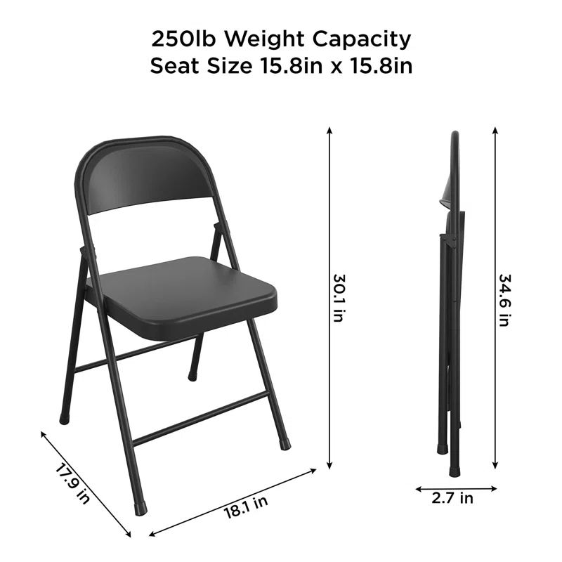 COSCO All Steel Smartfold Folding Chair, 10 Pack, Black (Set of 10)