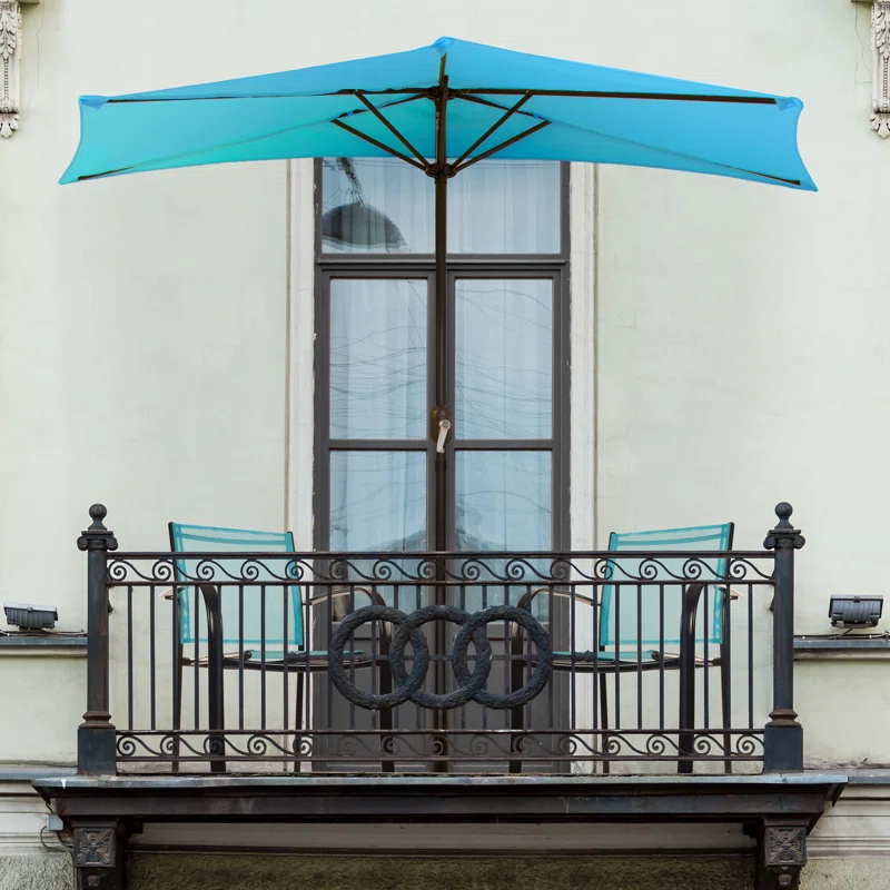 Pure Garden Summertime Umbrellas 3 Half Umbrella Outdoor Patio Shade - 9' Patio Umbrella with Easy Crank - Small Canopy for Balcony, Table, or Deck by Pure Garden