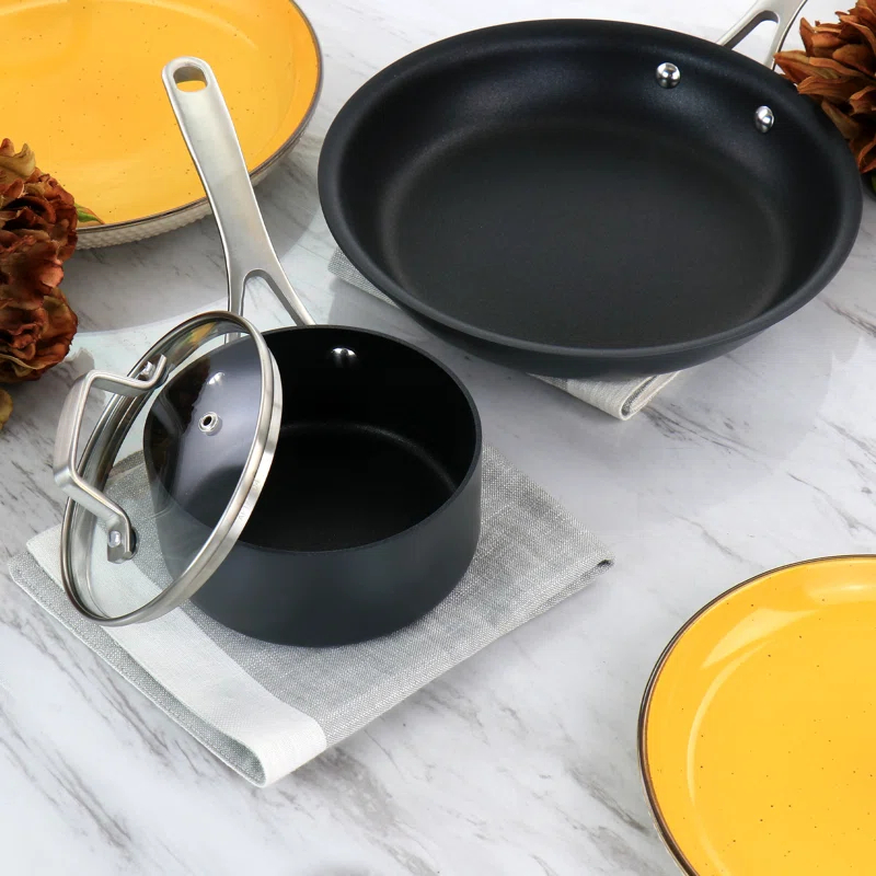 Martha Stewart Bosworth 10 Piece Hard Anodized Nonstick Aluminum Cookware Set - Black