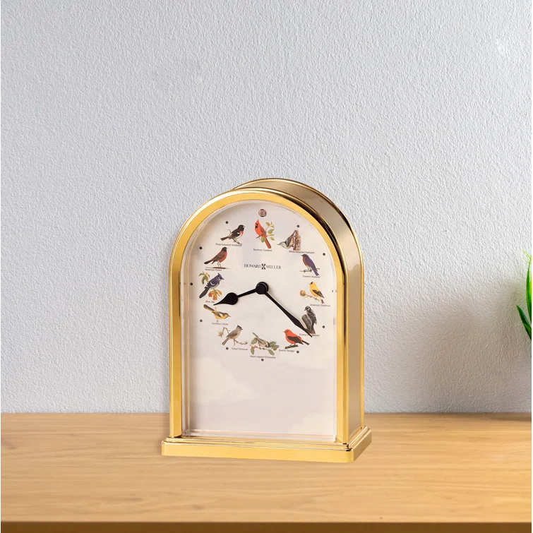 Howard Miller® Musical And Chiming Table Clocks Traditional Analog Acrylic Quartz Movement / Crystal Tabletop Clock in Polished Brass/Brushed Brass