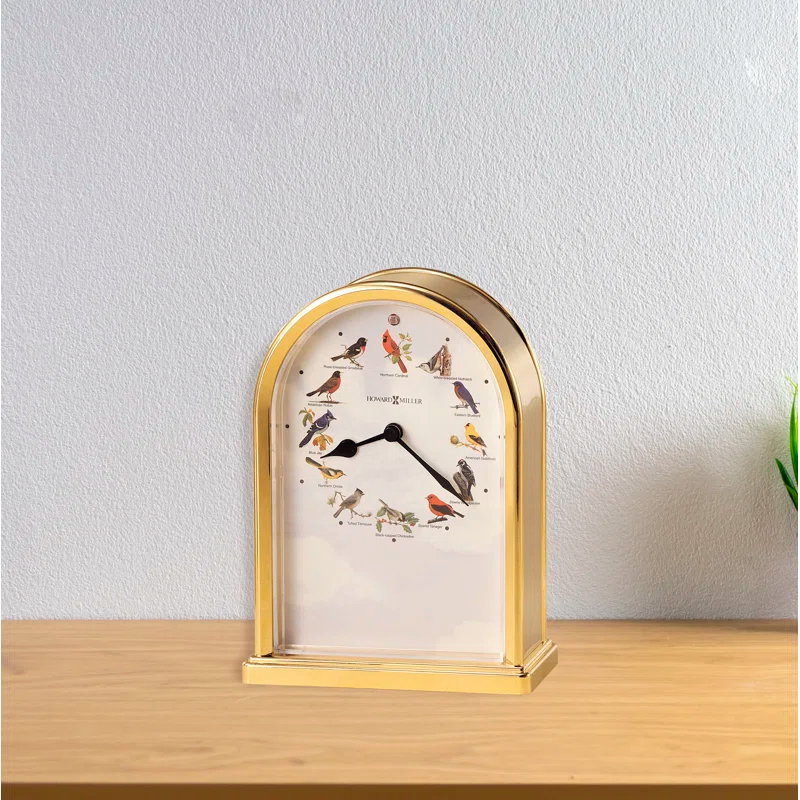 Howard Miller® Musical And Chiming Table Clocks Traditional Analog Acrylic Quartz Movement / Crystal Tabletop Clock in Polished Brass/Brushed Brass