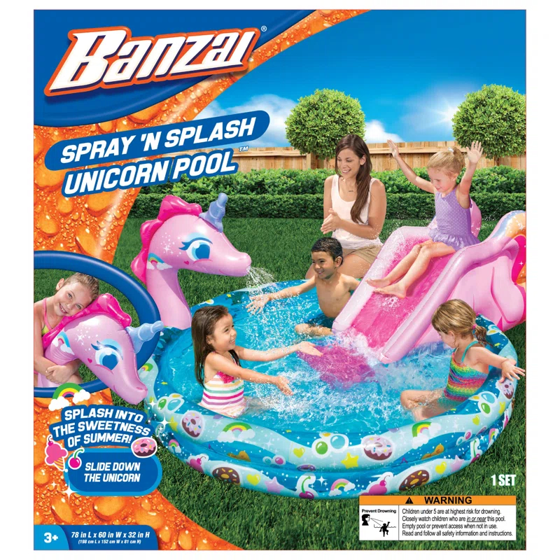 Banzai Plastic Round Kiddie Pool 32.5'' H x 60'' W x 78'' L