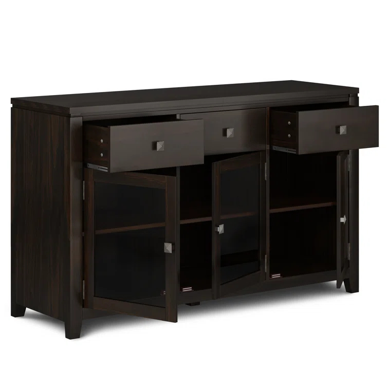 Simpli Home Cosmopolitan 54"W Solid Wood Contemporary 3-Door Sideboard Buffet with 3 Drawers