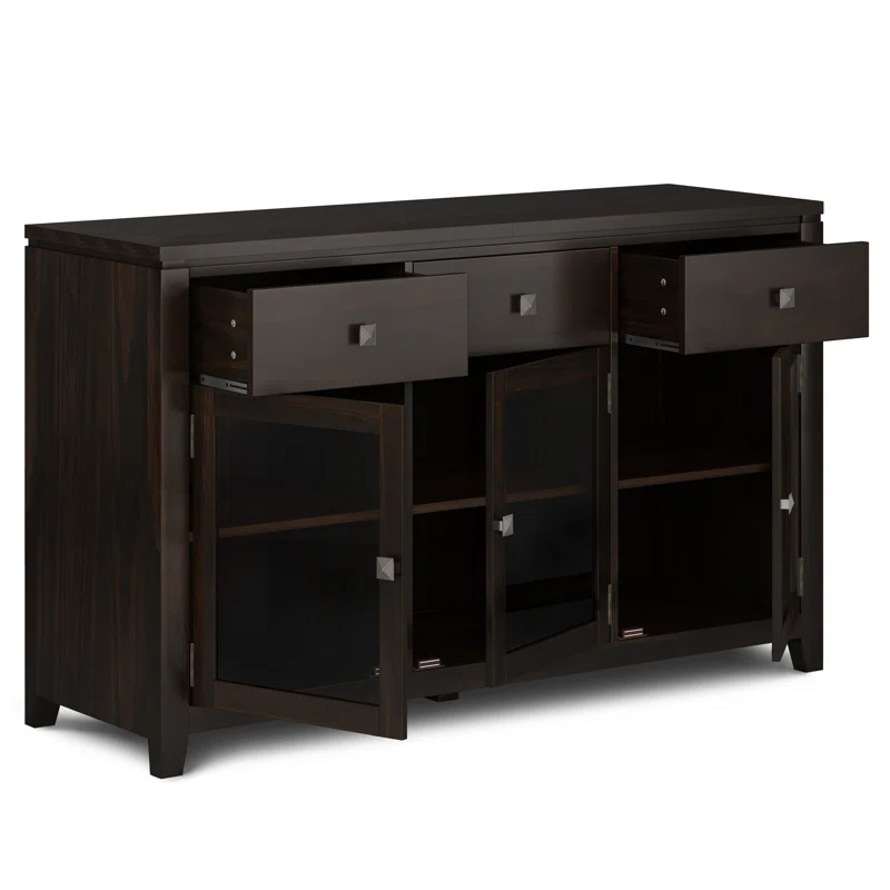Simpli Home Cosmopolitan 54"W Solid Wood Contemporary 3-Door Sideboard Buffet with 3 Drawers