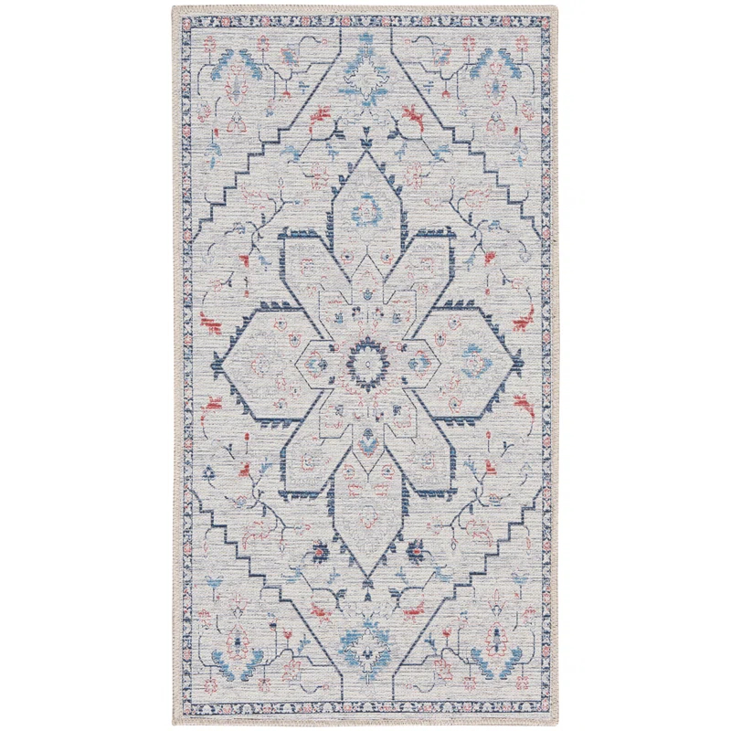 Bungalow Rose Oriental Machine Washable Area Rug in Gray