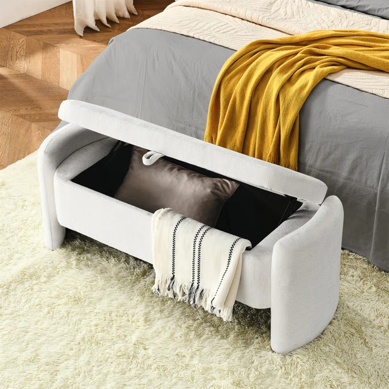 Wrought Studio™ Oval Ottoman Orange Storage Bench Chenille Fabric Bench