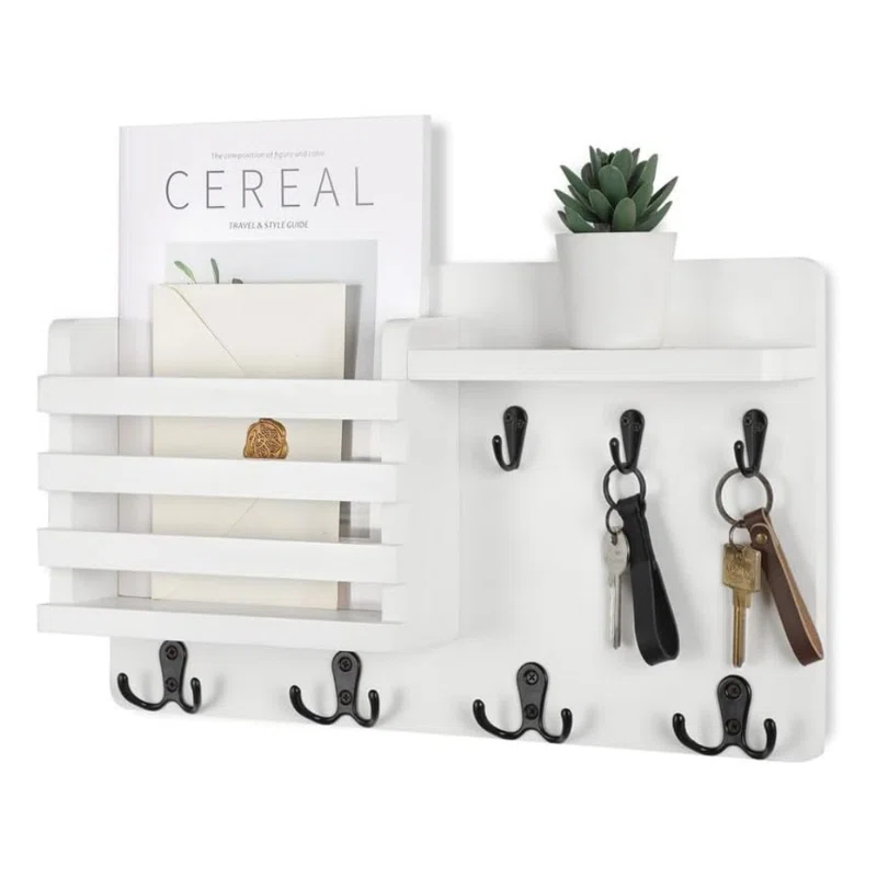 ENAMOST Mail Holder For Wall Mail Organizer With Key Hooks With Floating Shelf