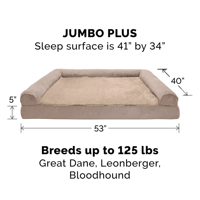 FurHaven Plush & Suede Orthopedic Sofa Dog Bed - Jumbo Plus, Almondine