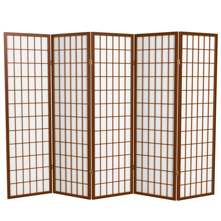 Oriental Furniture 5 ft. Tall Window Pane Shoji Screen - Walnut - 5 Panel