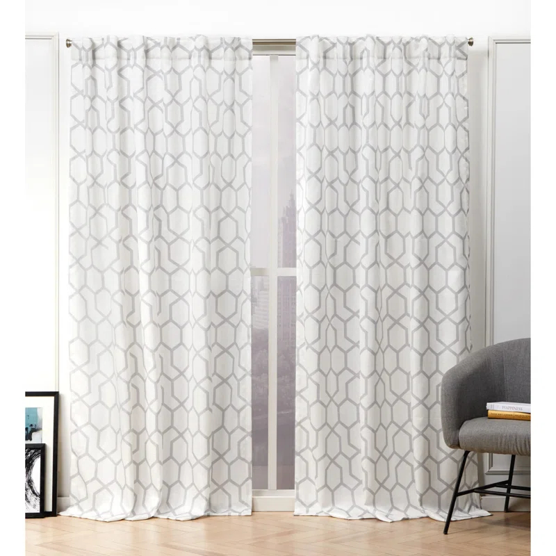Nicole Miller Nicole Miller Hexa Geometric Print Hidden Tab/Rod Pocket Top Light Filtering Curtain Panel Pair (Set of 2)