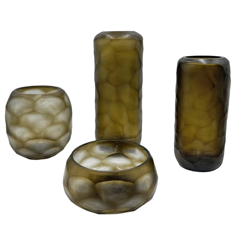 Bergamo Art Set of 4 Decorative Handmade Glass Rustic Artistry Vase in Brown