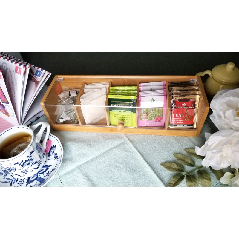 Lipper Bamboo 5-section Tea Box With Acrylic Cover