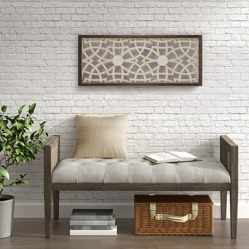 Winston Porter Geometric Wood Panel Wall Art, Farmhouse Style Fretwork Design, Solid Wood Frame Wall Decor