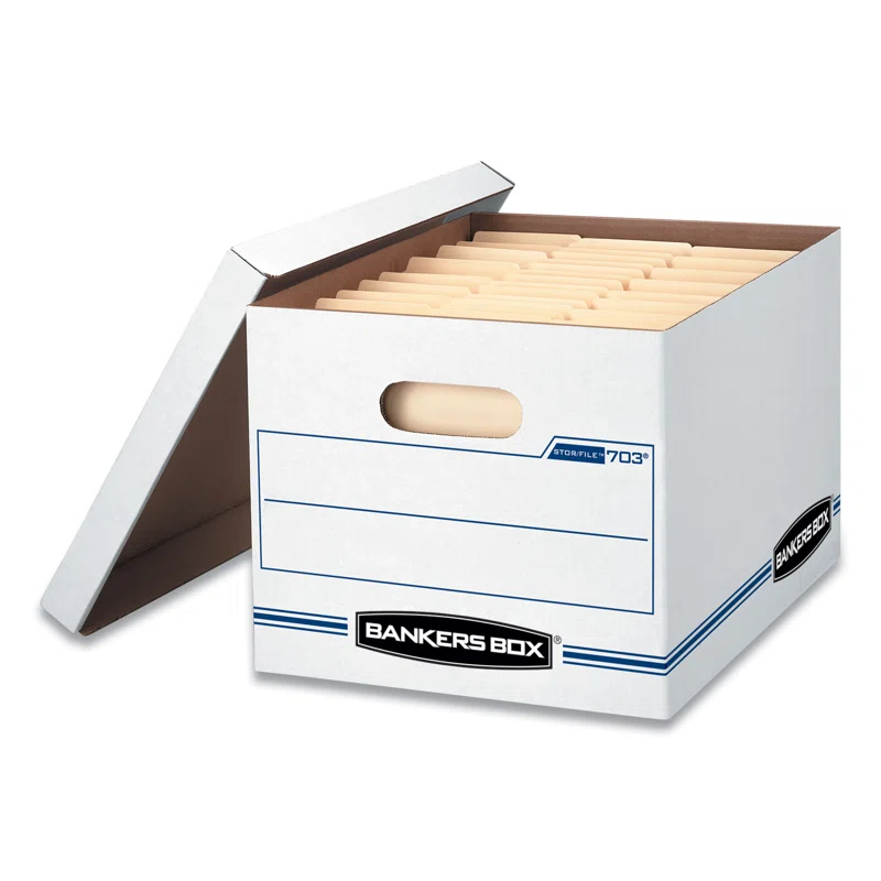 Bankers Box® Stor/File Box w/Lid & Handle, Ltr/Lgl, 12 x 15 x 10, WE/Blue, 12/Ctn