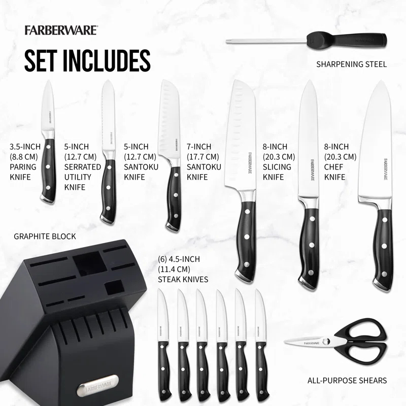 Farberware Farberware Edgekeeper 14-Piece Triple-Rivet Knife Block Set with Built-In Sharpener
