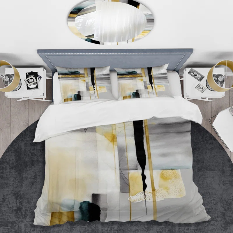 Design Art Abstract Transitional Shapes Black IV - Modern Duvet Cover Set - Microfiber Polyester