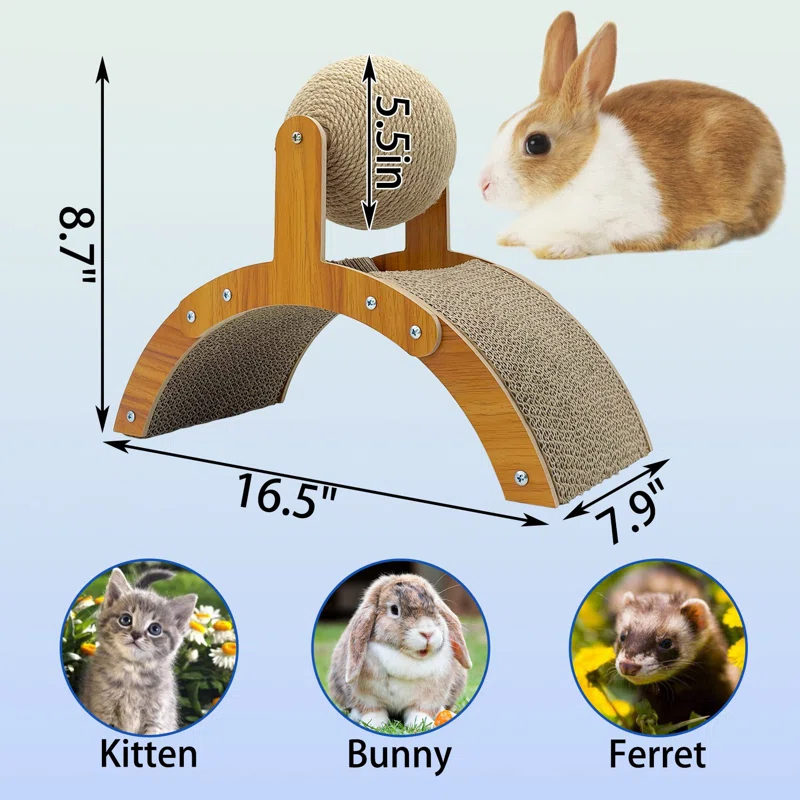 Rabbit Scratch Toy, Natural Sisal Rabbit Scratching Ball With Cardboard Pad 2-In-1 Bunny Claw Scratcher Interactive Toys Nail Scratching Post For Indoor Pets Kittens Ferrets Small Animals