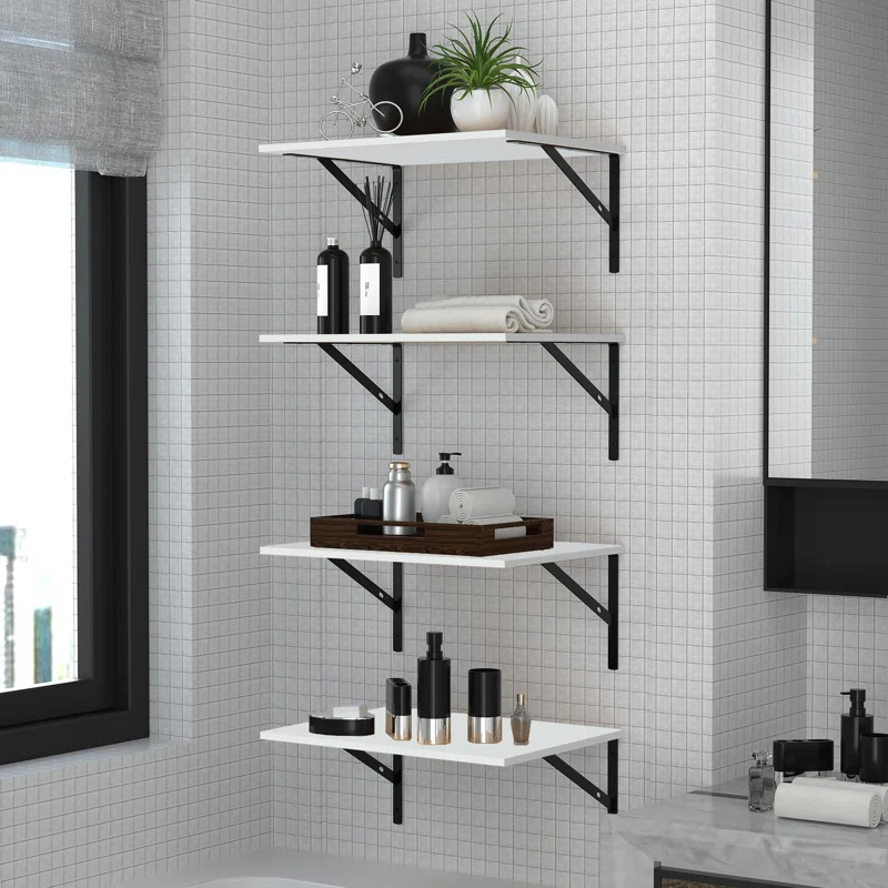 Rebrilliant Deep Floating Wall Shelves - 4 Sets Of 12 Inch Wide Wood Shelves For Bathroom, Bedroom, Kitchen, Living Room