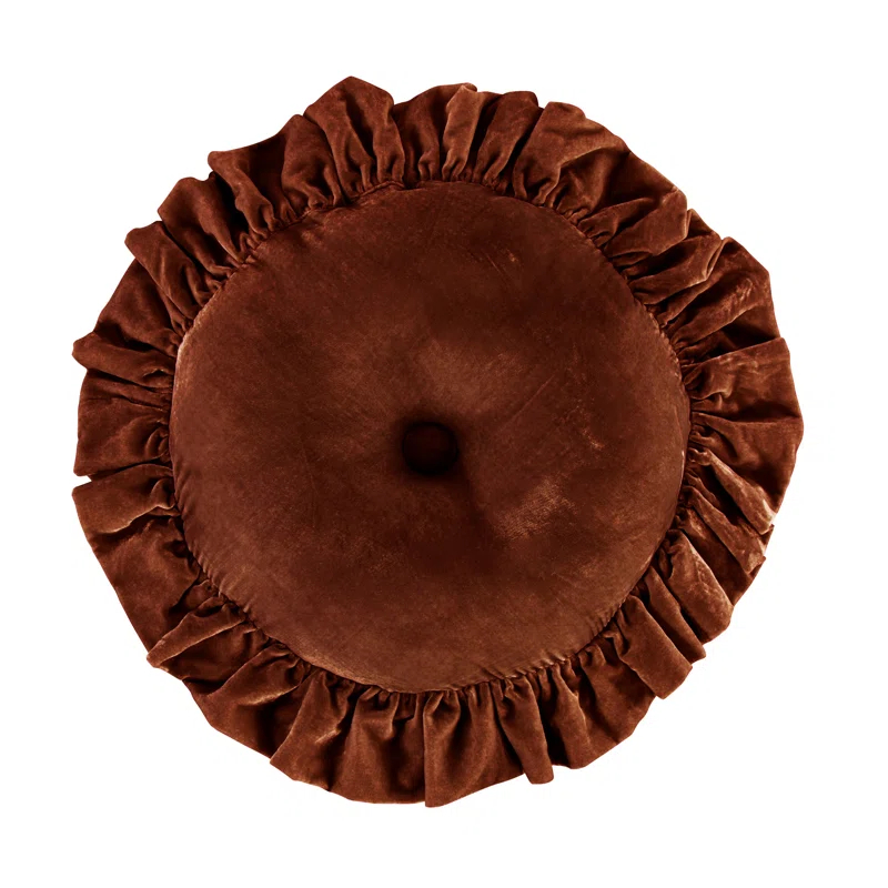 HiEnd Accents Stella Faux Silk Velvet Ruffled Romantic Western 18 inch Round Decorative Pillow