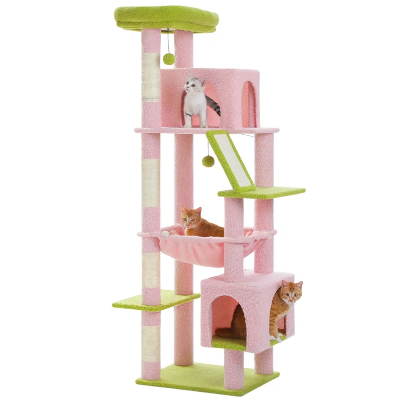 71" Indoor Tall Large Cat Tree Multi-Level Cat House With 2 Big Condo Pad Bed, Cozy Hammock And Scratching Posts