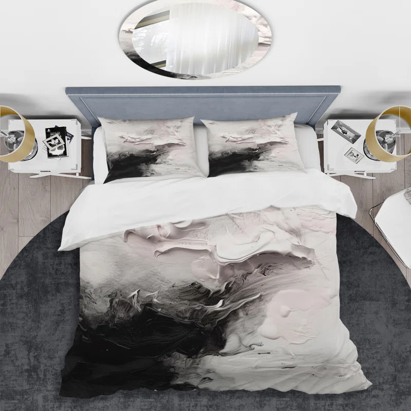 White Twist Watercolor III - Abstract Painting Duvet Cover Set - Microfiber Polyester