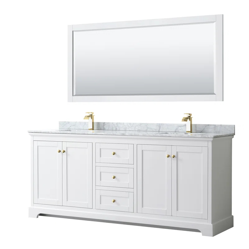 Wyndham Collection Avery 80'' Double Bathroom Vanity with Marble Top with Mirror