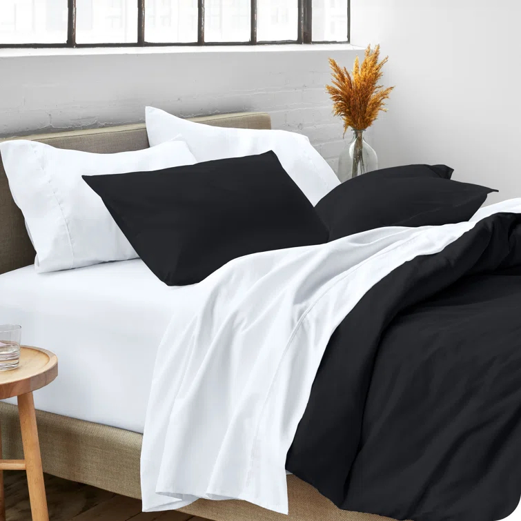 Oversized Queen Dark Blue Double Brushed Duvet Cover Set by Bare Home
