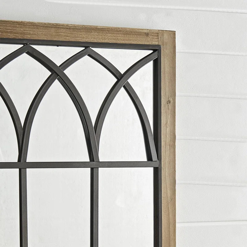 August Grove® Arched Window Wall Mount Mirror, 37.5"h X 24"w, Brown