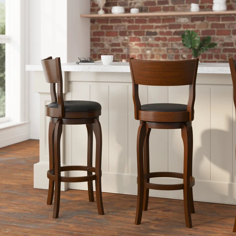 Taylor & Logan Enola Classic Wooden Dining Stool With Bowed Frame And Upholstered Seat