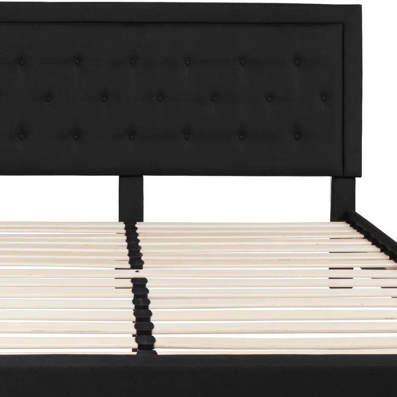 Lark Manor™ Aluino Panel Button Tufted Upholstered Platform Bed Frame - No Box Spring Required
