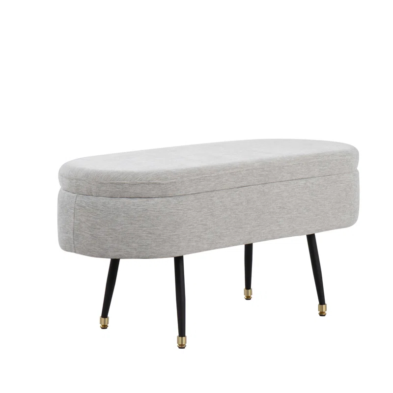 George Oliver Harvey Contemporary Storage Bench in Black Metal and Light Grey Fabric with Gold Metal Accent by LumiSource