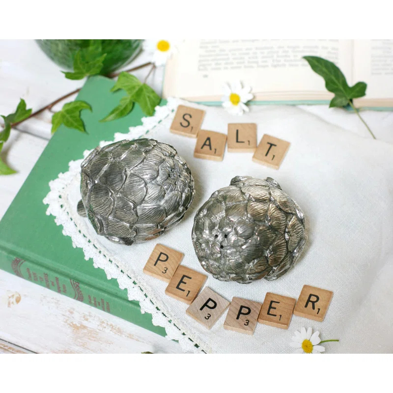 Vagabond House Farmer's Market Pewter Artichoke Salt and Pepper Shaker Set