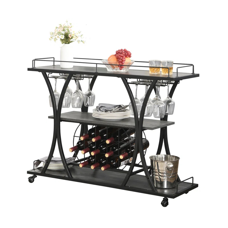 Industrial Bar Cart Kitchen Bar&Serving Cart For Home With Wheels 3 -Tier Storage Shelves