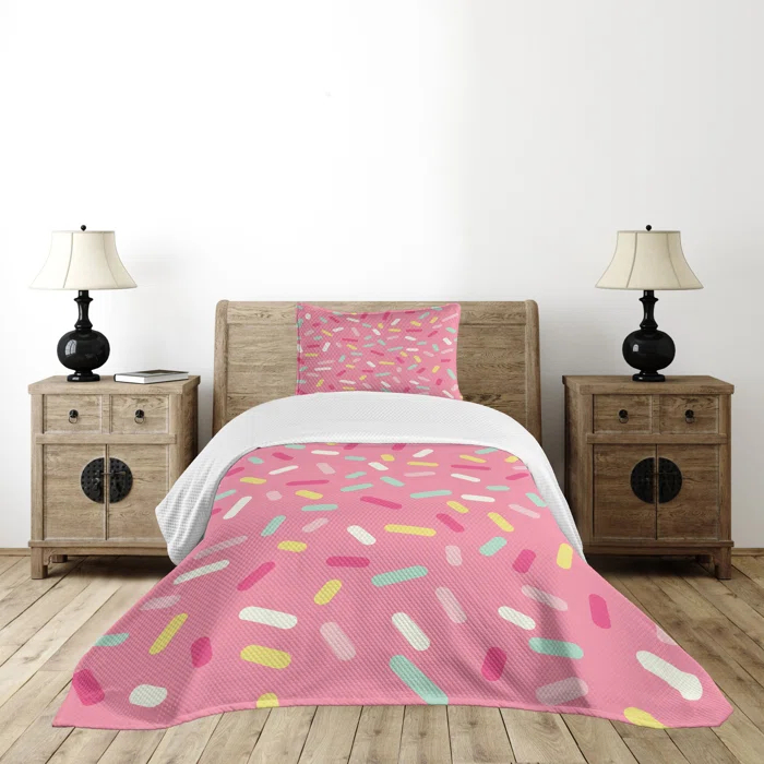 Ambesonne Ambesonne Pink and White Bedspread Set Donut Sprinkles Multicolor