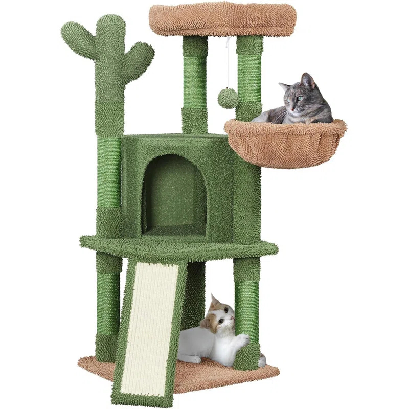 Cactus Cat Tree, 42in Cat Tower for Indoor Cats, Multi Level Cat Condo Scratching Post, Cat Activity Center